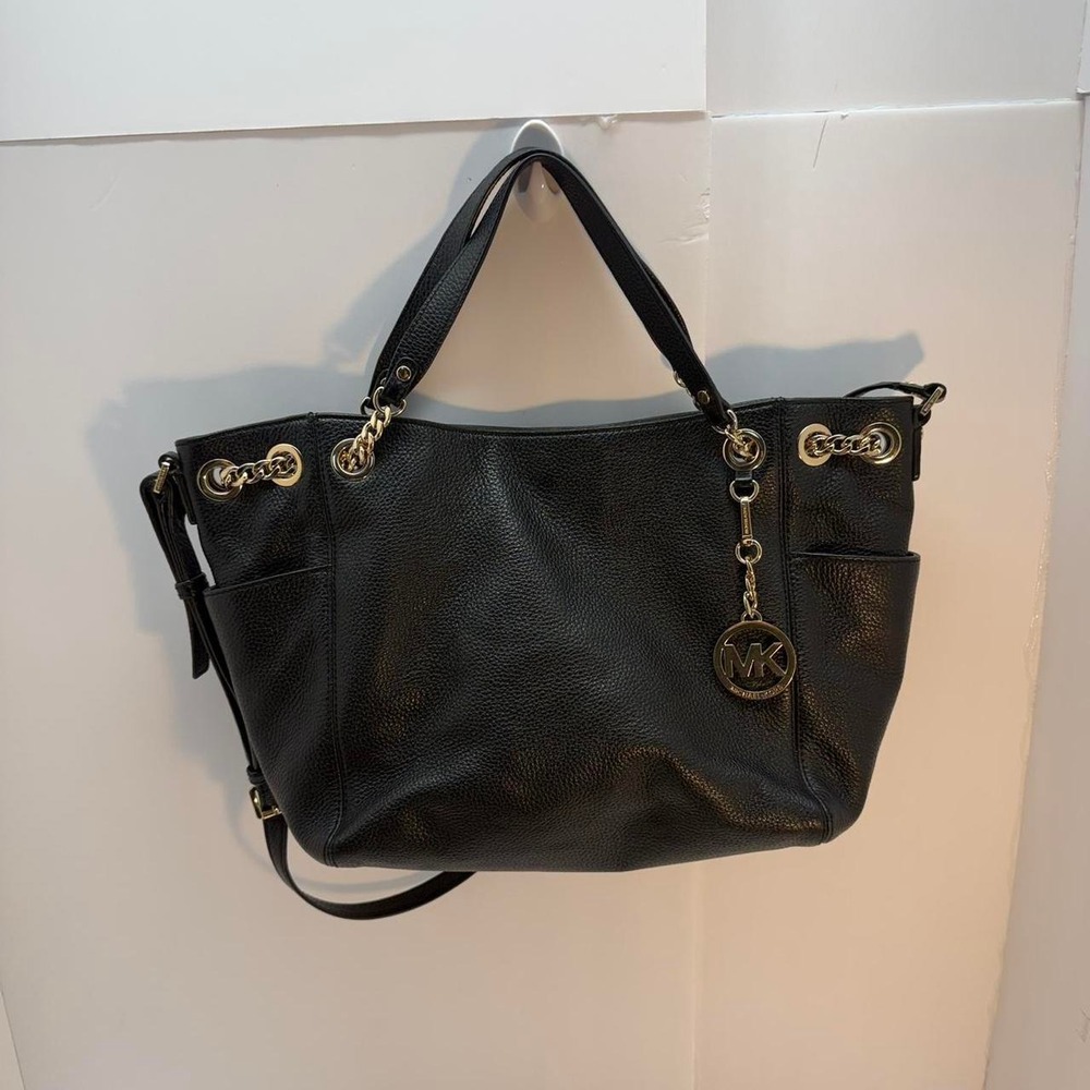 Michael Kors Large Black Leather Tote Shoulder Bag and Matching Wallet Set